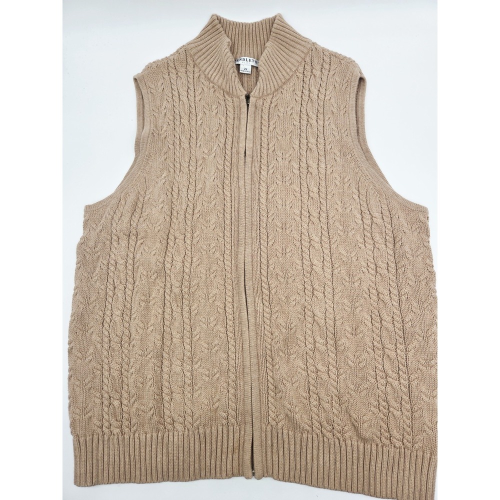 Vintage Pendleton Cable Knit Beige Tan Brown Sweater Vest Women's Size 2XL